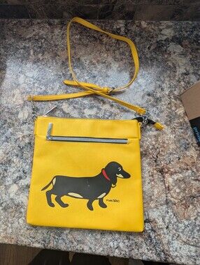 Marc Retro Yellow Crossbody Bag with Dachshund Graphic Marks See Photos